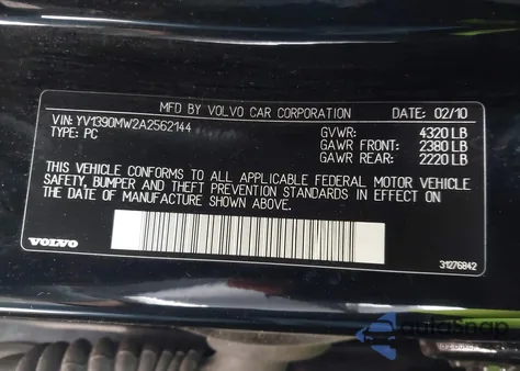 2010 Volvo V50 2.4I из США, поврежденный, VIN YV1390MW2A2562144